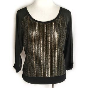 Express Black & Gold Dolman Sequin Top